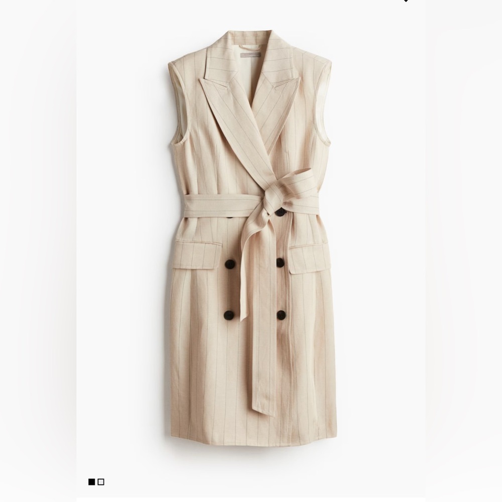 H&M Beige Sleeveless Linen Blend Blazer Dress